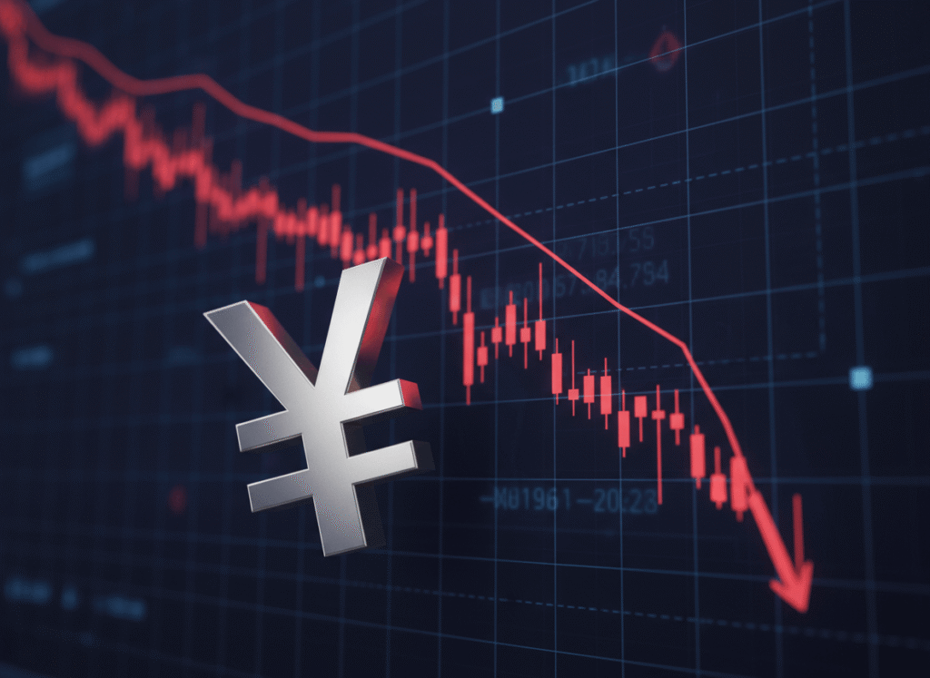A falling graph and the Japanese yen currency symbol
